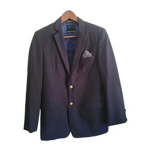 Nautica Boys Size 14 R Navy Blue Gold Brass 2-Button Blazer Sport Coat Jacket